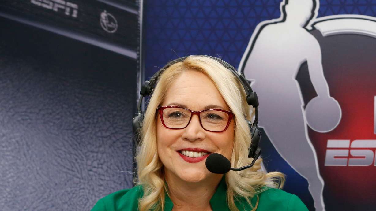 ESPN announcers Doris Burke works before an NBA basketball game between the New Orleans Pelicans and the Dallas Mavericks in Dallas, Wednesday, March 4, 2020.