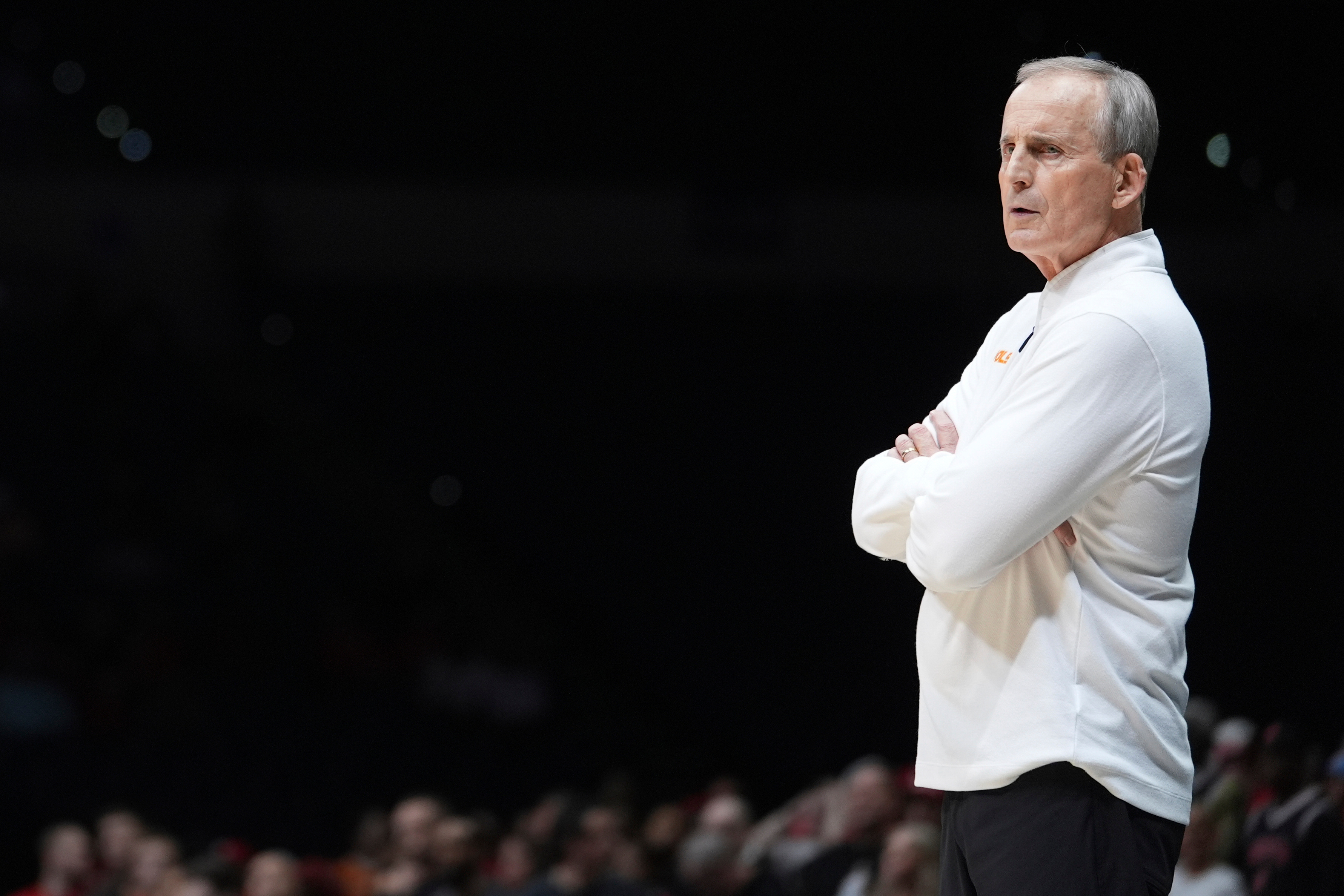 FILE - Tennessee head coach Rick Barnes looks on from the sidelines during the first half in the Elite Eight round of the NCAA college basketball tournament against Houston, March 30, 2025, in Indianapolis. 