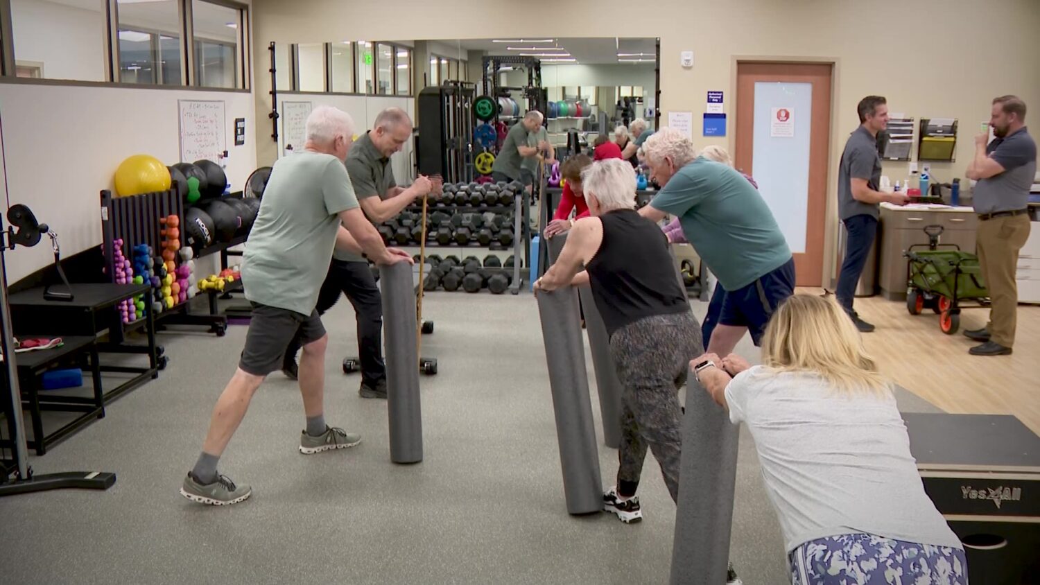 A group of Park City seniors stretching before working out at Intermountain Health’s Lifestyle Medicine and Wellness Center, Thursday. Exercise therapist Adam Ballenger said those who come to the center are part of an active older population.