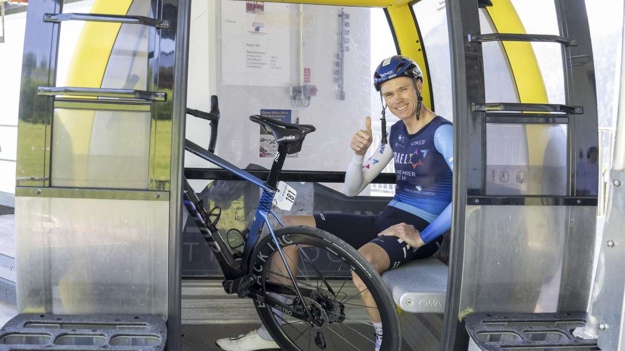 Chris Froome of Israel - Premier Tech takes the Cablecar after finishing the eigth stage, a 10.1 km Mountain time trial from Beckenried to Stockhuette, at the 88th Tour de Suisse UCI World Tour cycling race, Sunday, June 22, 2025.