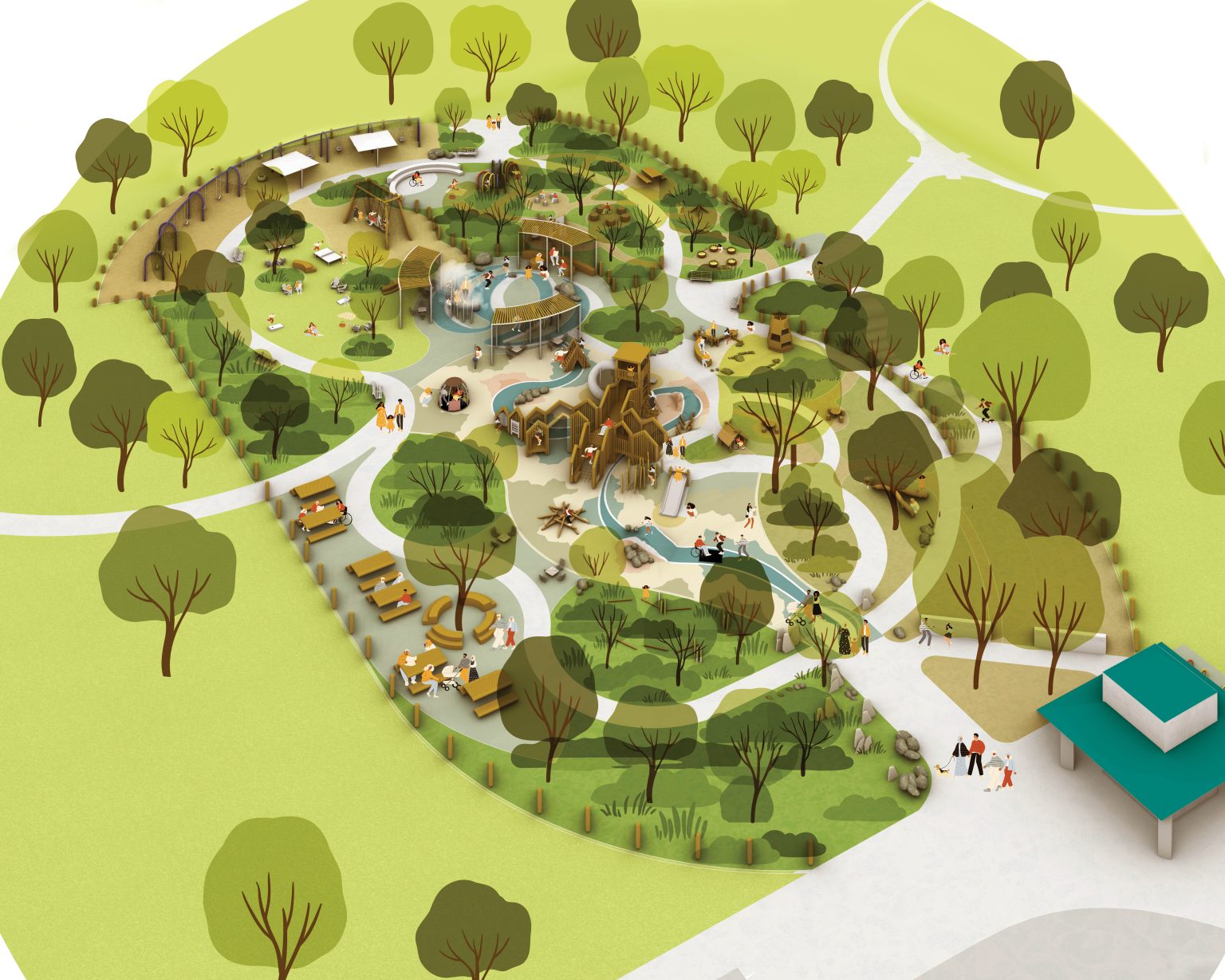 A concept rendering of what the updated Rotary Play Park within Liberty Park in Salt Lake City will look like when it's completed. The project is expected to be finished by mid-2026.
