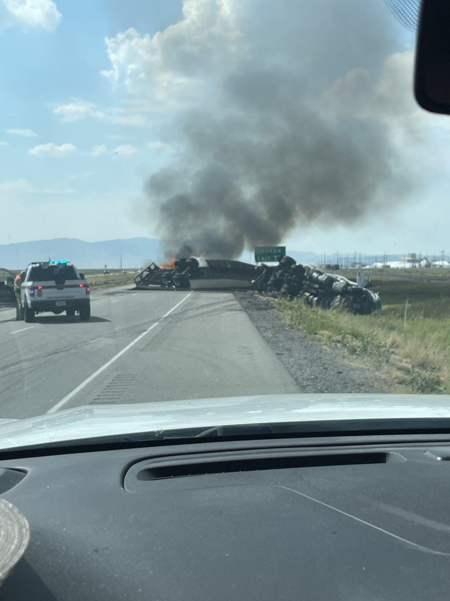 Semi rolls, catches fire near Skull Valley, causing I-80 closure