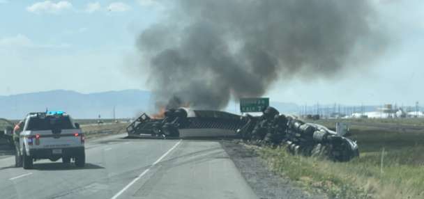 Semi rolls, catches fire near Skull Valley, causing I-80 closure