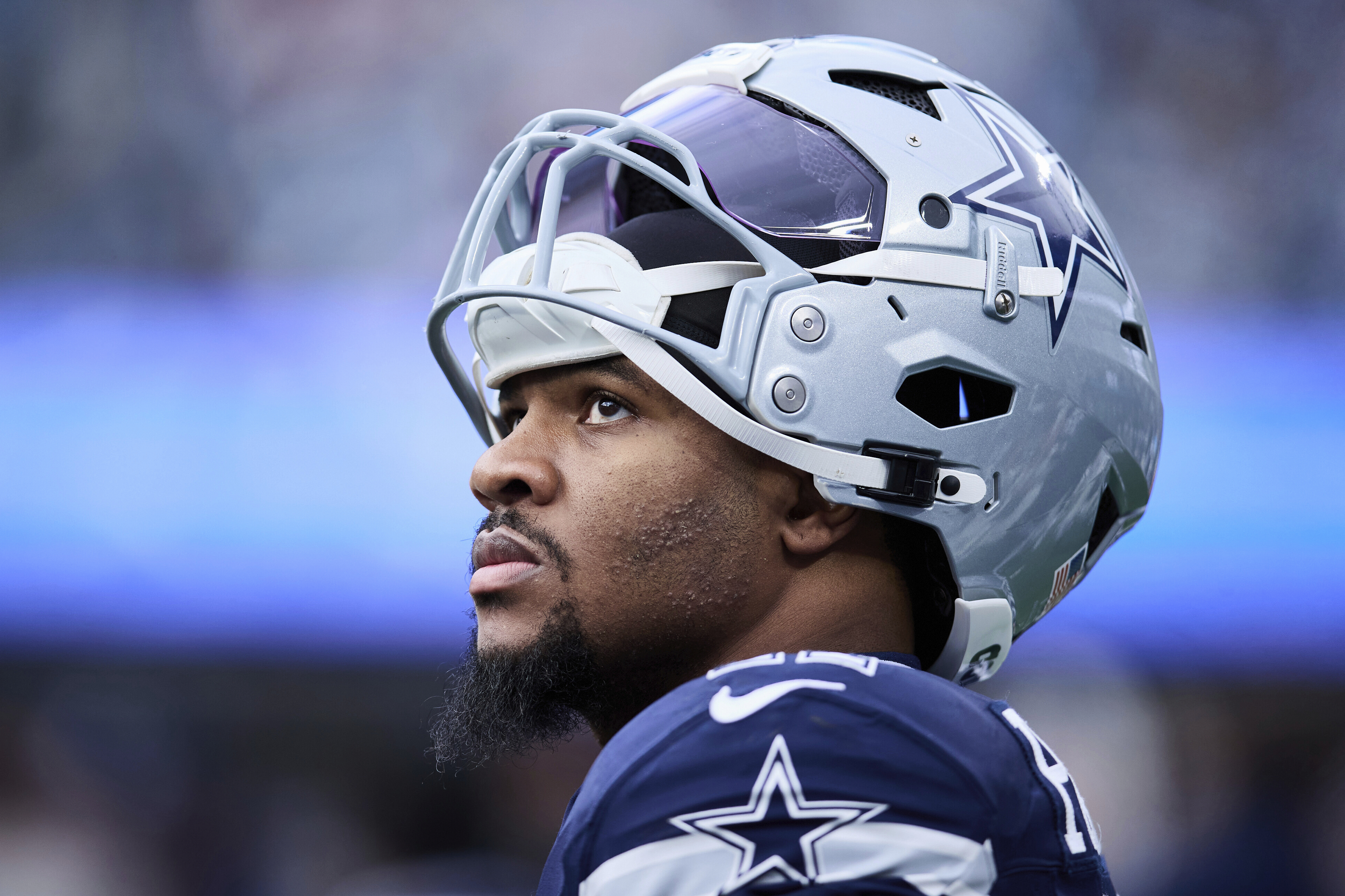 FILE - Dallas Cowboys linebacker Micah Parsons (11) walks on the sideline during an NFL football game against the Carolina Panthers, Sunday, Dec. 15, 2024, in Charlotte, N.C.