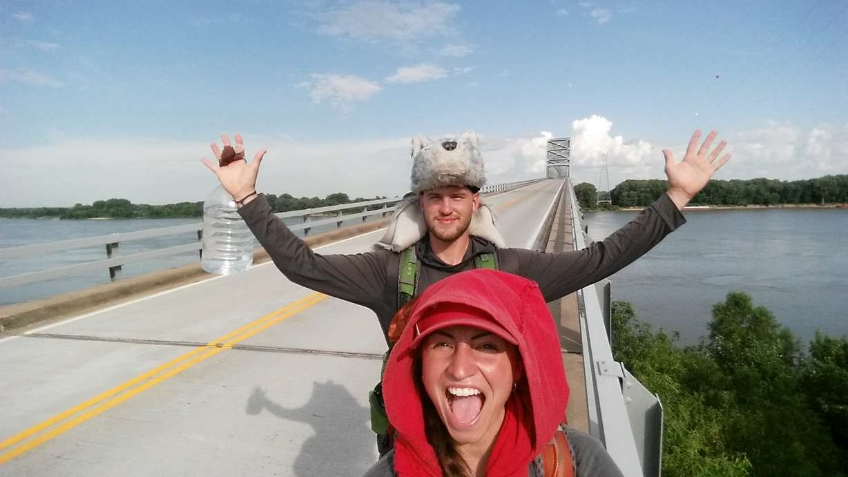 Amanda and Kolton Rackham celebrate entering Illinois on Aug. 2, 2017. The Rackhams walked across America in 2017-2018 to learn more about each other and themselves.