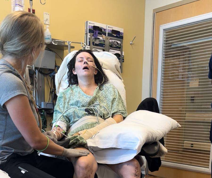 Hannah Britton in the hospital after getting severely injured in a car crash.