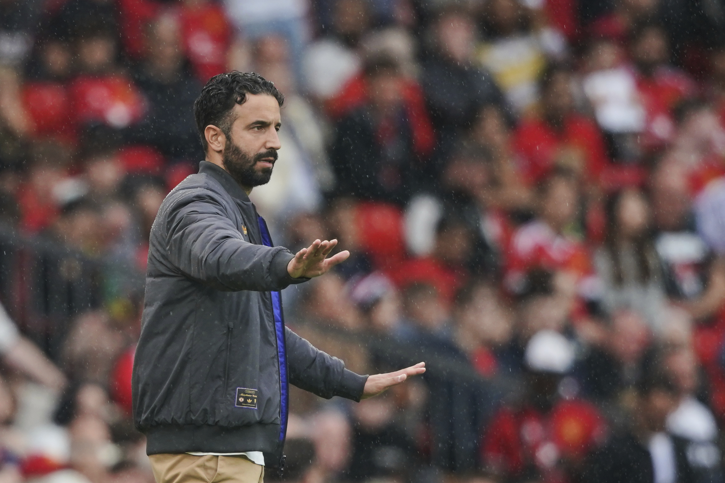 Manchester United's head coach Ruben Amorim during the English Premier League soccer match between Manchester United and Burnley at Old Trafford stadium in Manchester, England, Saturday, Aug. 30, 2025. 