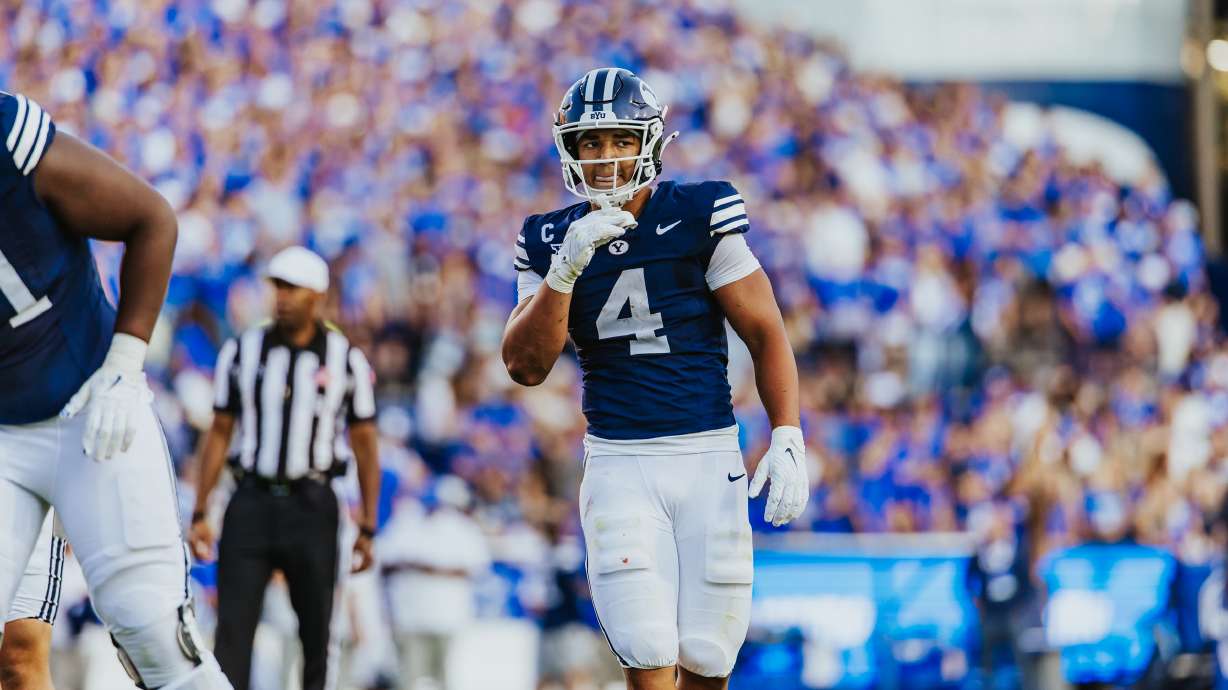 BYU's LJ Martin ran for 131 yards on eight carries during the first half of an NCAA college football game, Saturday, Aug. 30, 2025 at LaVell Edwards Stadium in Provo, Utah.