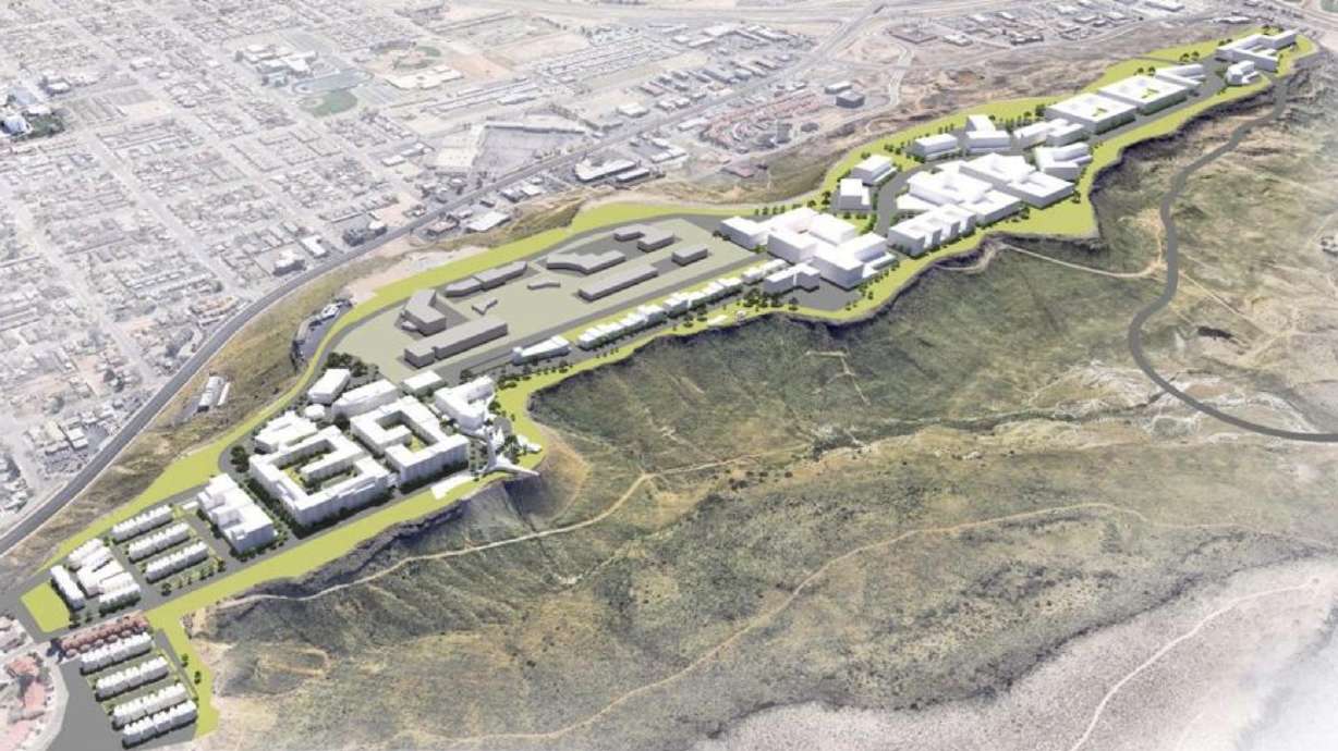 A aerial view rendering showing how a fully built-out Tech Ridge development may appear, St. George.