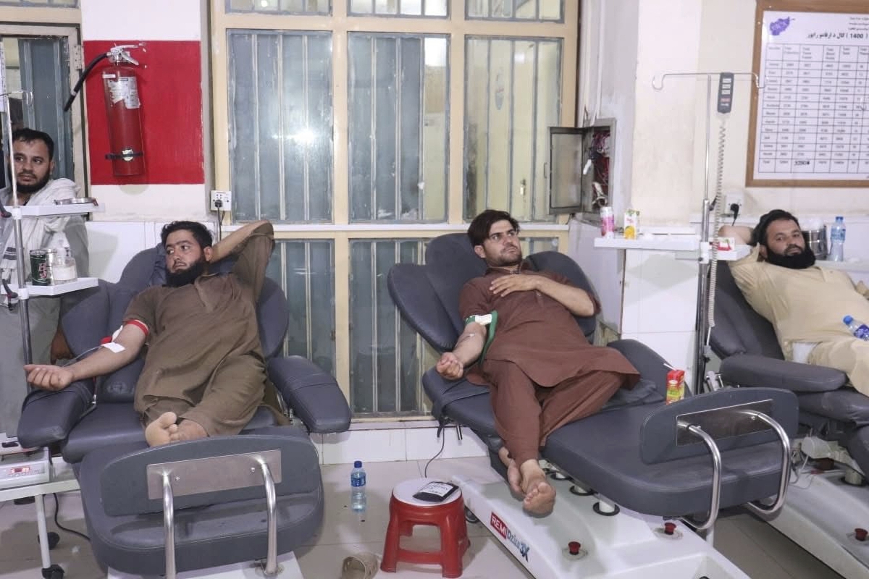In this photo released by the Ministry of Public Health, Afghans donate blood for victims of an earthquake that killed hundreds and destroyed numerous villages in eastern Afghanistan, at Nangarhar Regional Hospital on Monday.