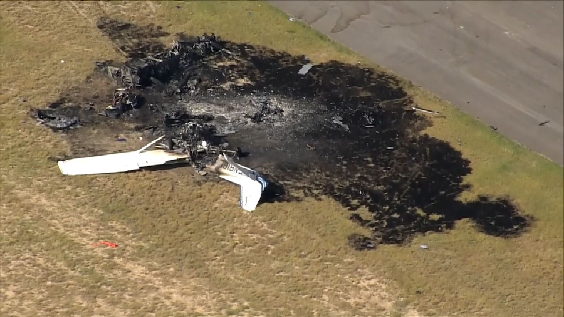 Aerial footage shows plane wreckage at Fort Morgan Municipal Airport in northeast Colorado on Sunday.
