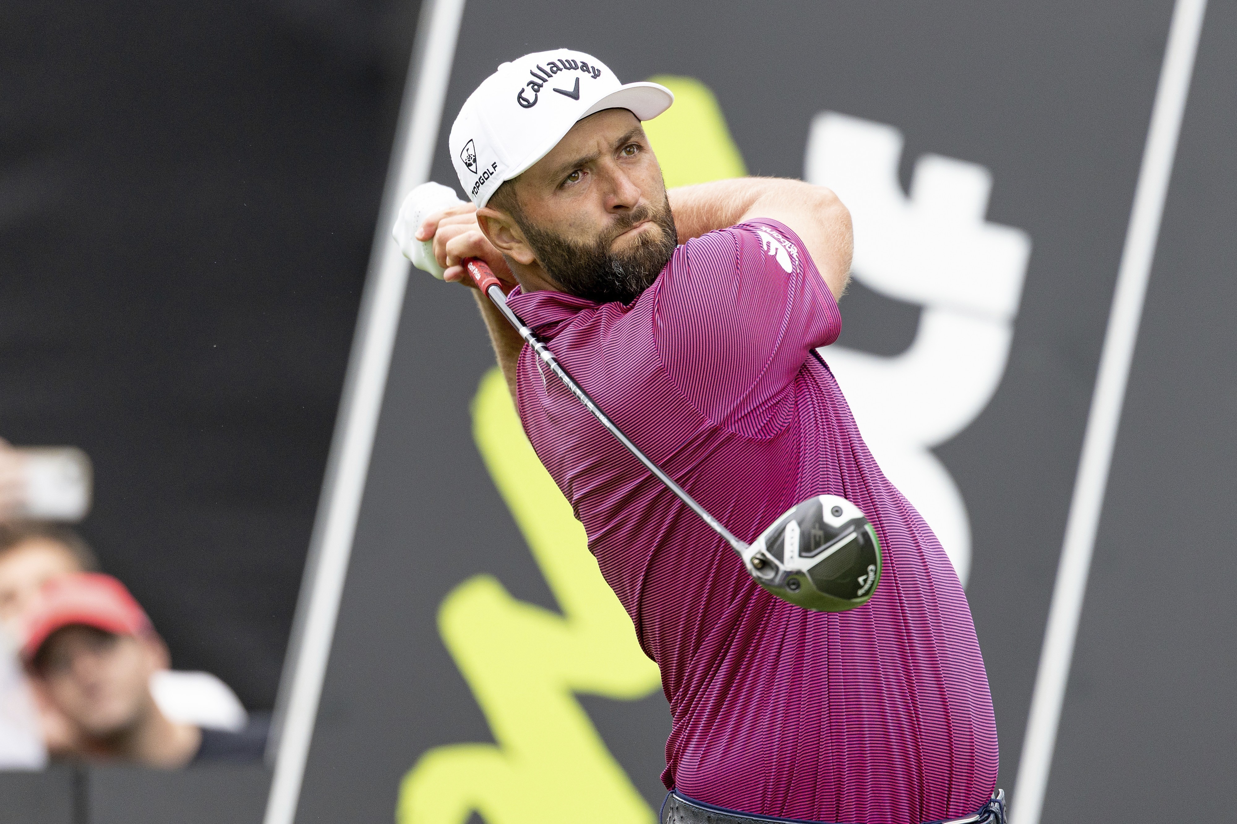 FILE - Captain Jon Rahm, of Legion XIII, hits from the second tee during the semifinals of LIV Golf Team Championship Michigan at The Cardinal at Saint John's, Saturday, Aug. 23, 2025, in Plymouth, Mich. 