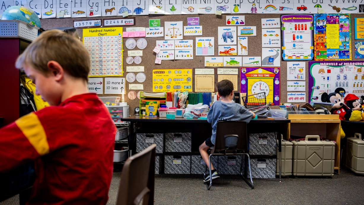 Students attend second-grade class at Manti Elementary School in Manti on March 24. Utah's public schools are receiving a record $111 million in land grant trust distributions this year.