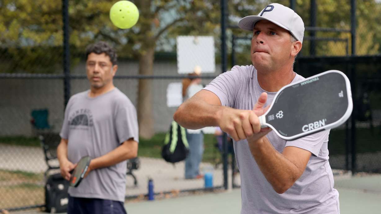 Chad Oberson plays pickleball at Fairmont Park in Salt Lake City on Aug. 26, 2025.