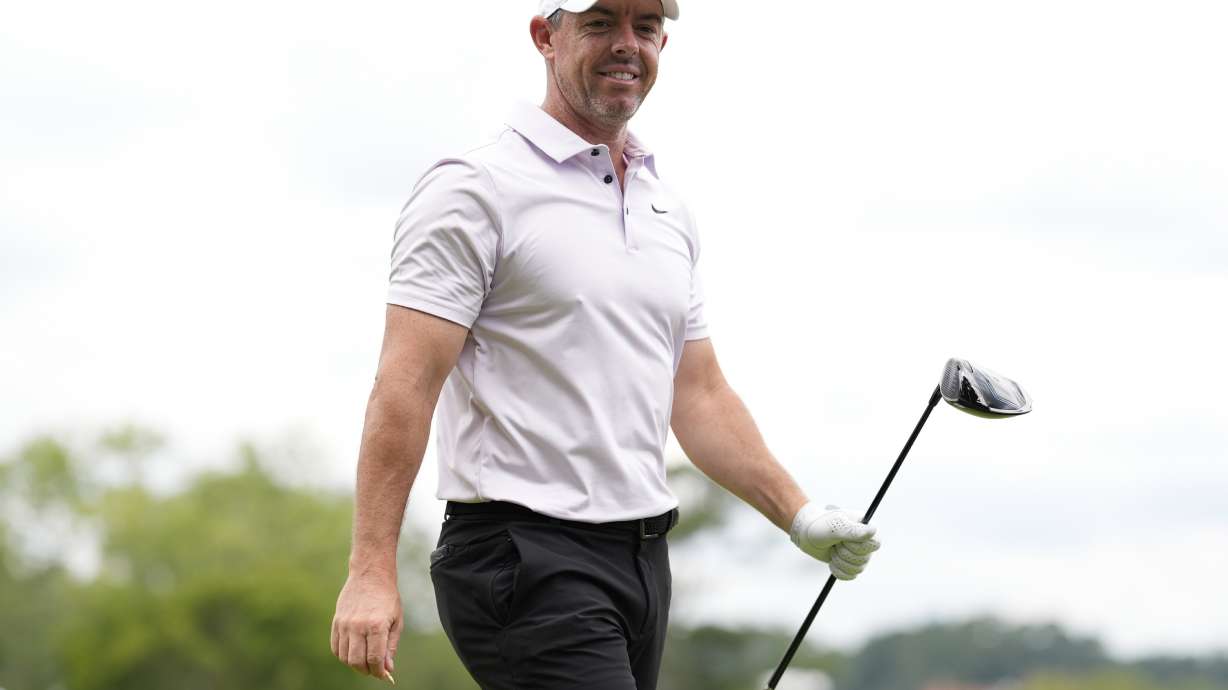 Rory McIlroy, of Northern Ireland, walks off the third tee during the final round of the Tour Championship golf tournament, Sunday, Aug. 24, 2025, in Atlanta.
