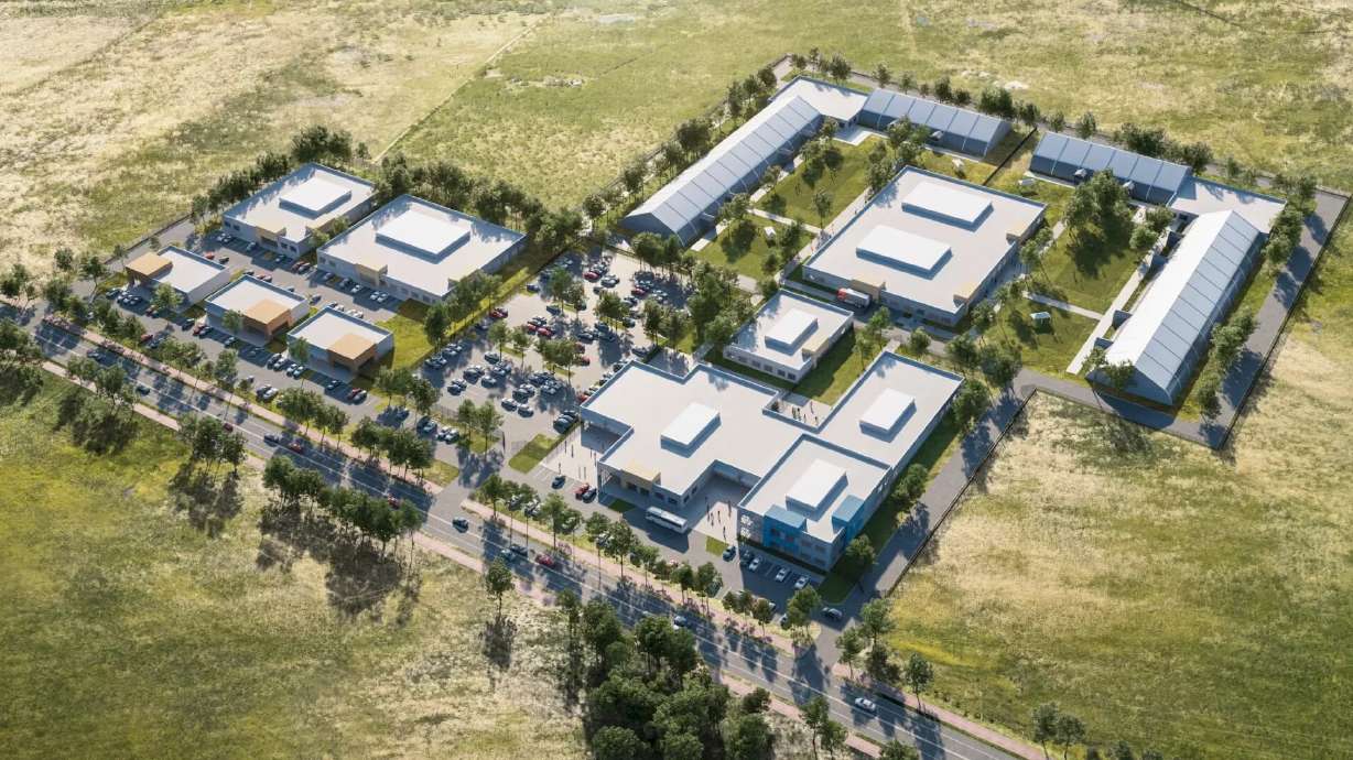 A rendering of Utah's proposed homeless services campus, designed to provide around 1,300 beds. The Office of Homeless Services requested state funding for the project, but several groups have concerns about the project as it moves forward.