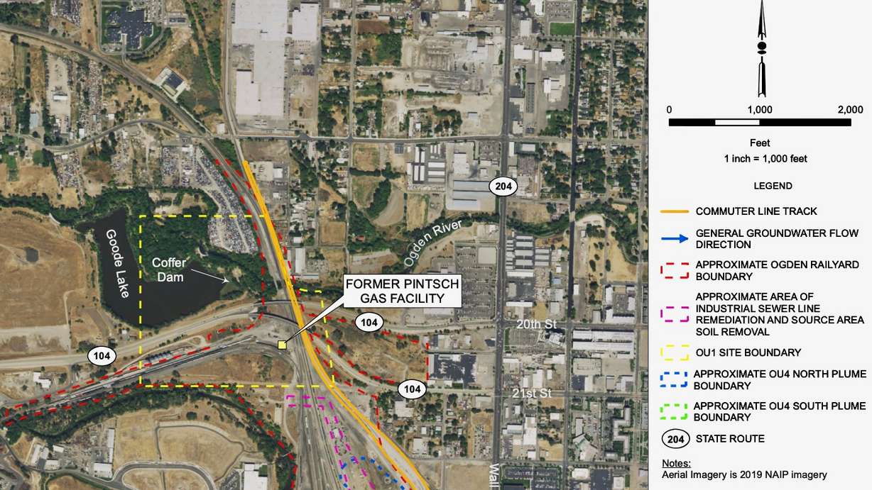 Goode Lake in Ogden, also known as 21st Street Pond, is shown on the left side of this 2019 aerial image of the neighborhood where it sits.