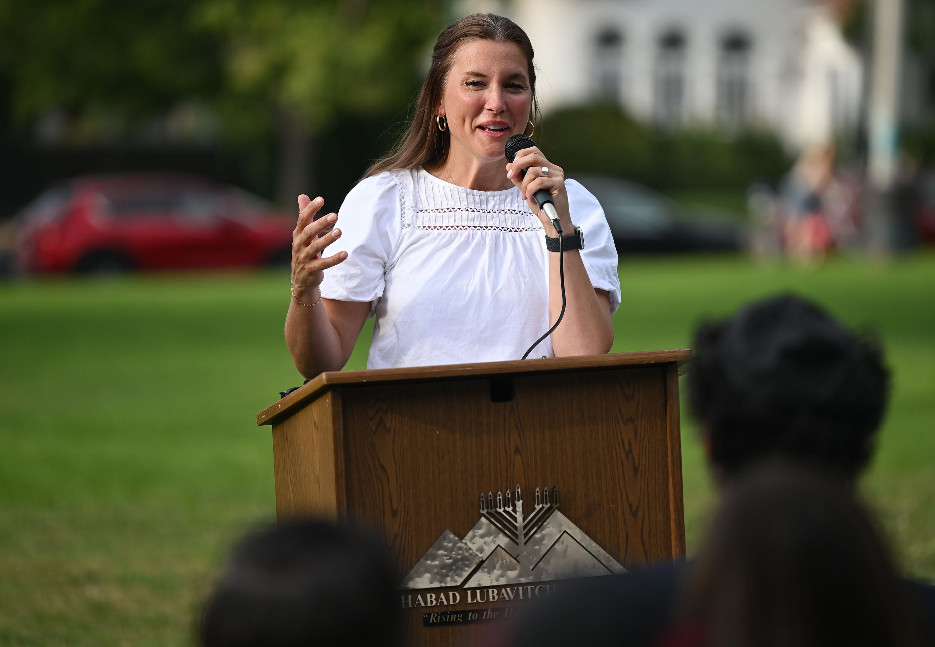 Salt Lake City Mayor Erin Mendenhall speaks at the grand opening of the Mel Meister Chabad Lounge, Wednesday. Mendenhall saluted the contributions of the Jewish community in Salt Lake City.