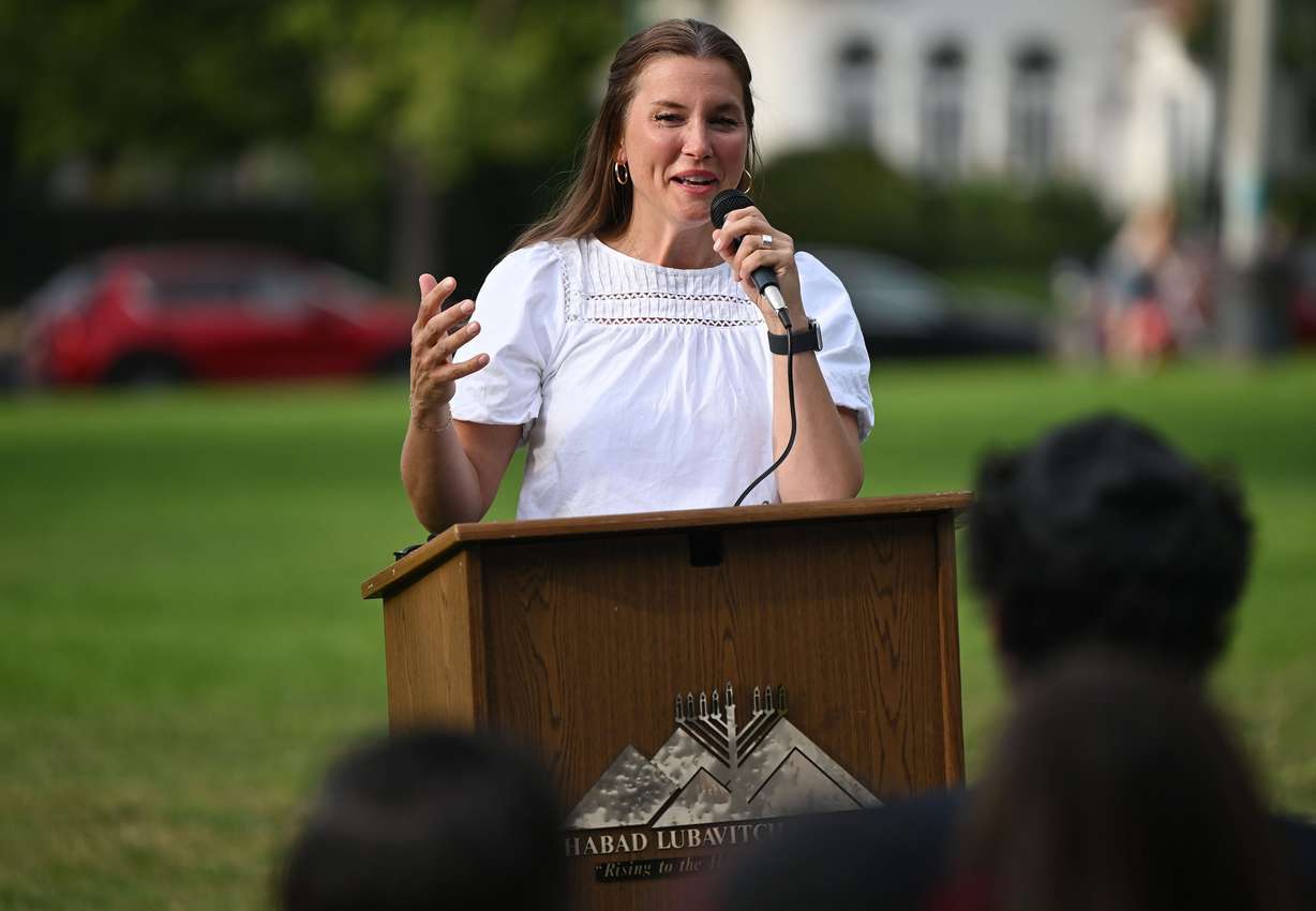Salt Lake City Mayor Erin Mendenhall speaks at the grand opening of the Mel Meister Chabad Lounge, Wednesday. Mendenhall saluted the contributions of the Jewish community in Salt Lake City.
