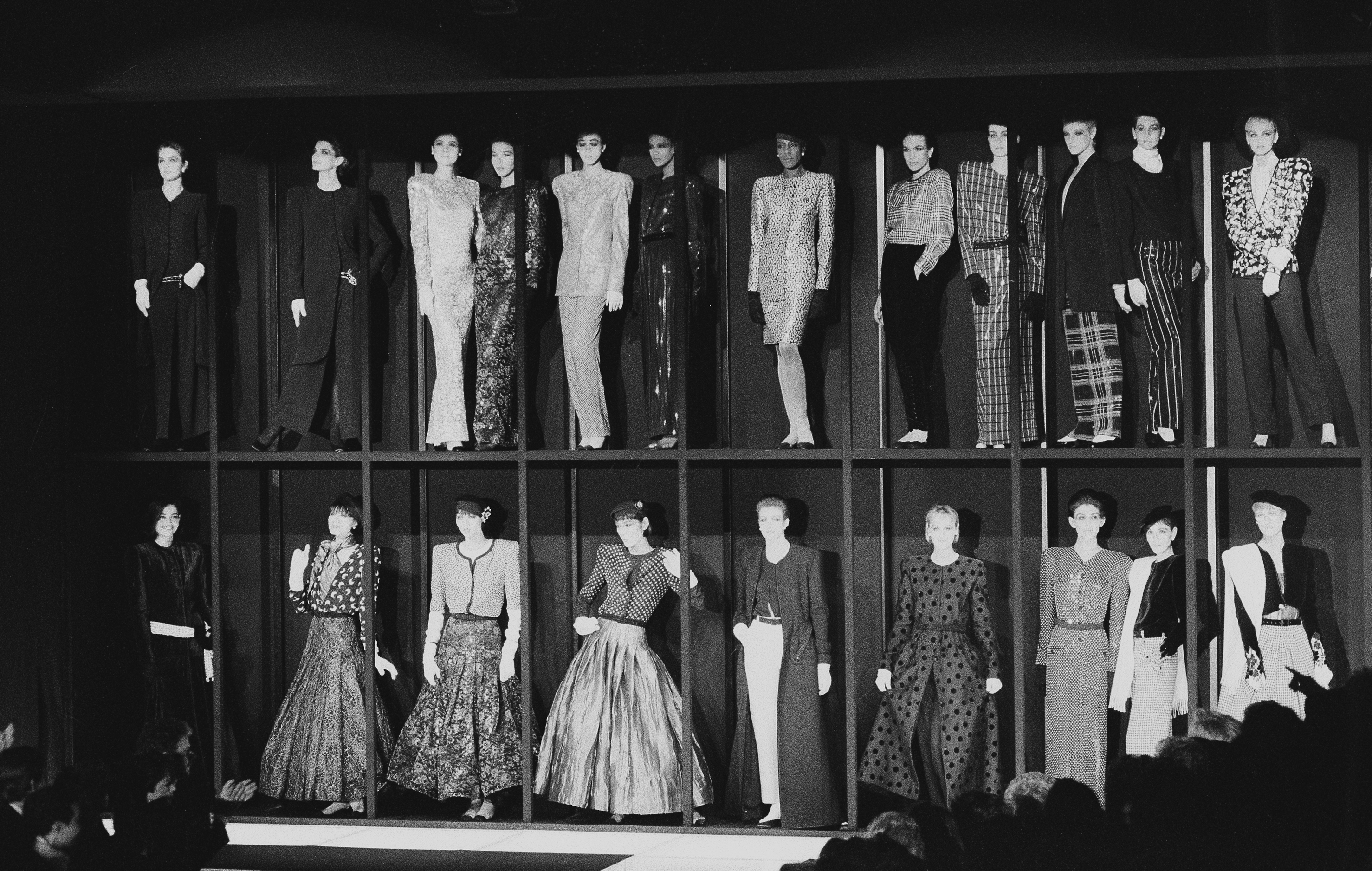 Models presenting the Giorgio Armani fashion collection in Milan, March 13, 1985. Armani himself was the foundation of his own style.