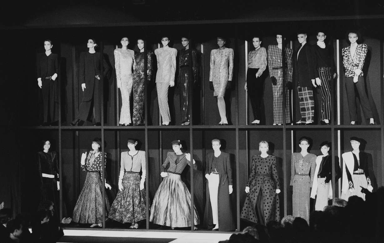 Models presenting the Giorgio Armani fashion collection in Milan, March 13, 1985. Armani himself was the foundation of his own style.