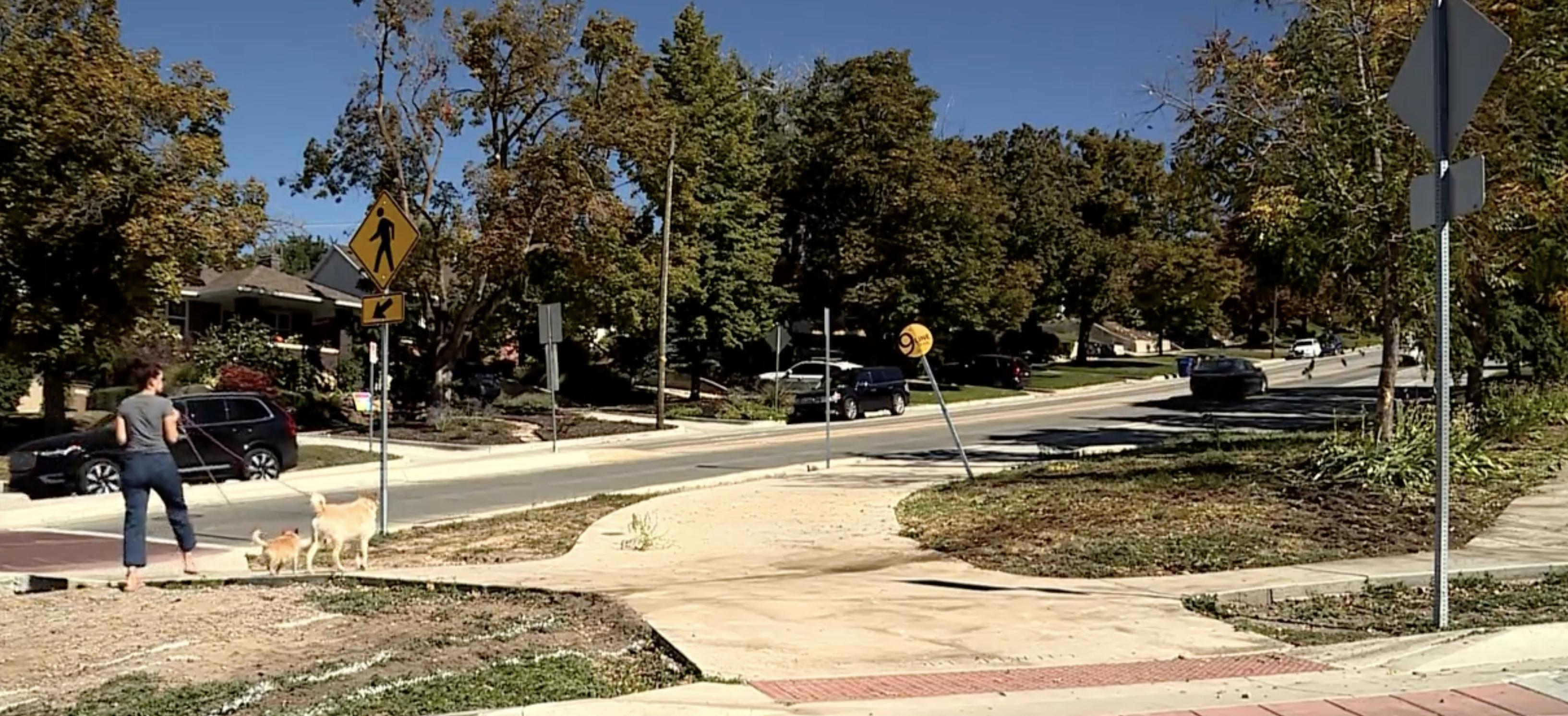 White lines show the path of a vehicle that crashed here at 1100 East and 900 South in Salt Lake City, Oct. 8, 2023, killing a man. The driver of the vehicle, convicted of manslaughter for the death of his passenger, has been sentenced to a year in jail.