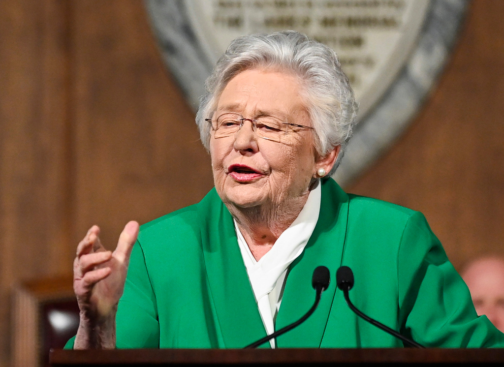 FILE - Alabama Gov. Kay Ivey delivers her State of the State address March 7, 2023, in Montgomery, Ala.