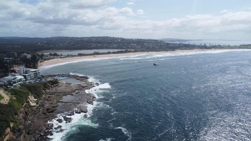 A drone view of Long Reef Beach, following an incident where a surfer died after being attacked by a large shark, in Dee Why near Sydney, Australia, Friday in this screen grab obtained from social media video. 