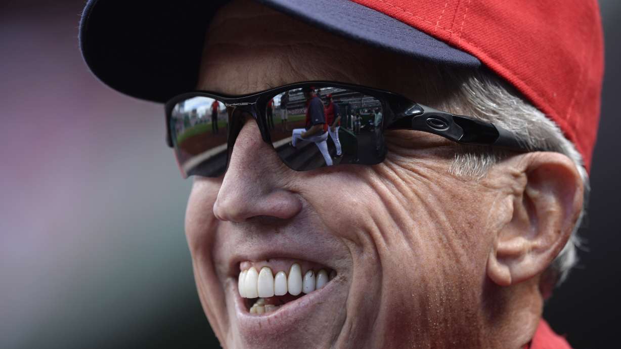 FILE - Washington National manager Davey Johnson laughs before a baseball game against the Miami Marlins at Nationals Park in Washington, Sunday, Sept. 22, 2013.