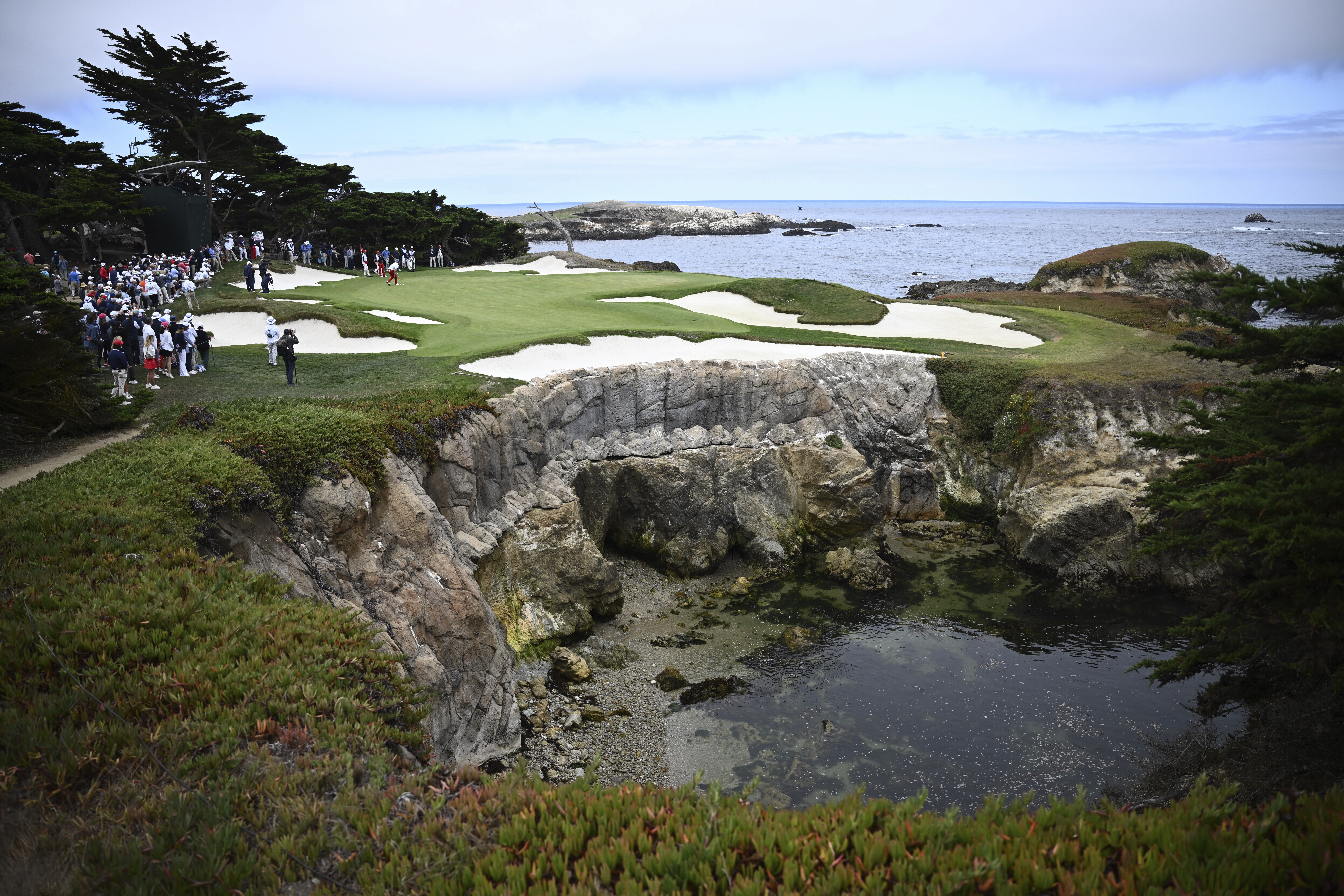 The 15th green is shown as The USA team plays the Great Britain and Ireland team during Walker Cup golf matches at Cypress Point Club on Saturday, Sept. 6, 2025, in Pebble Beach, Calif. 