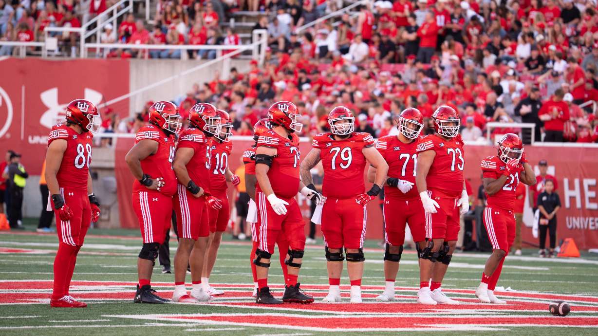 Utah's offense prepares for a drive in a game against Cal Poly on Sept. 6, 2025.