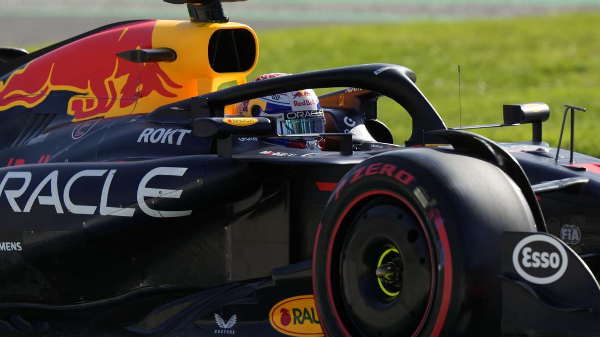 Red Bull driver Max Verstappen of the Netherlands steers his car during the qualifying session ahead of the Italian Grand Prix at the Monza racetrack in Monza, Italy, Saturday, Sept. 6, 2025.