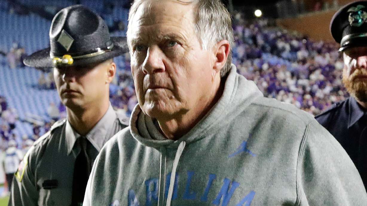 North Carolina head coach Bill Belichick walks off the field after the team fell to TCU in his debut as the univerity's new head coach at the end of an NCAA college football game Monday, Sept. 1, 2025, in Chapel Hill, N.C.