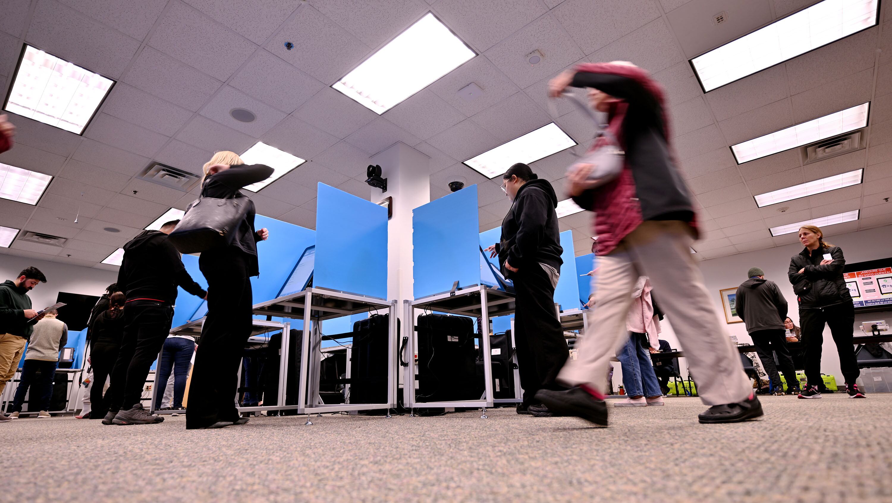 Utah residents vote at the Sandy city offices, Nov. 5, 2024. Sen. Mike Lee again criticized a ruling in Utah requiring the state Legislature to redraw its congressional map, accusing Democrats of utilizing "leftist allies in the Utah courts."