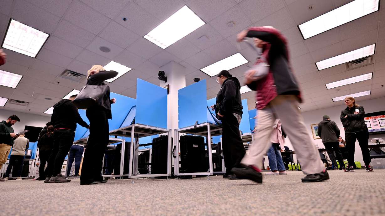 Utah residents vote at the Sandy city offices, Nov. 5, 2024. Sen. Mike Lee again criticized a ruling in Utah requiring the state Legislature to redraw its congressional map, accusing Democrats of utilizing "leftist allies in the Utah courts."