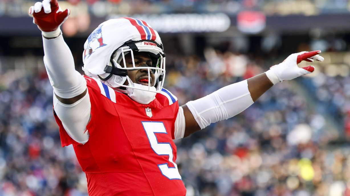 FILE - New England Patriots safety Jabrill Peppers (5) reacts after a stop during the second half of an NFL football game against the Indianapolis Colts, Sunday, Dec. 1, 2024, in Foxborough, Mass.