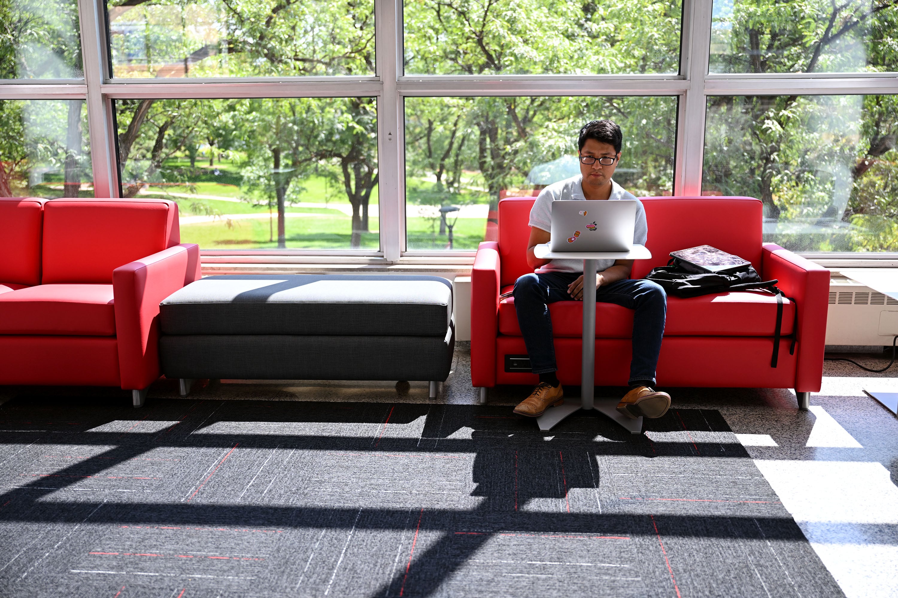 University of Utah student Rodrigo Huallanca De La Cruz works on his computer while in the Student Union in Salt Lake City on Friday, Sept. 5.