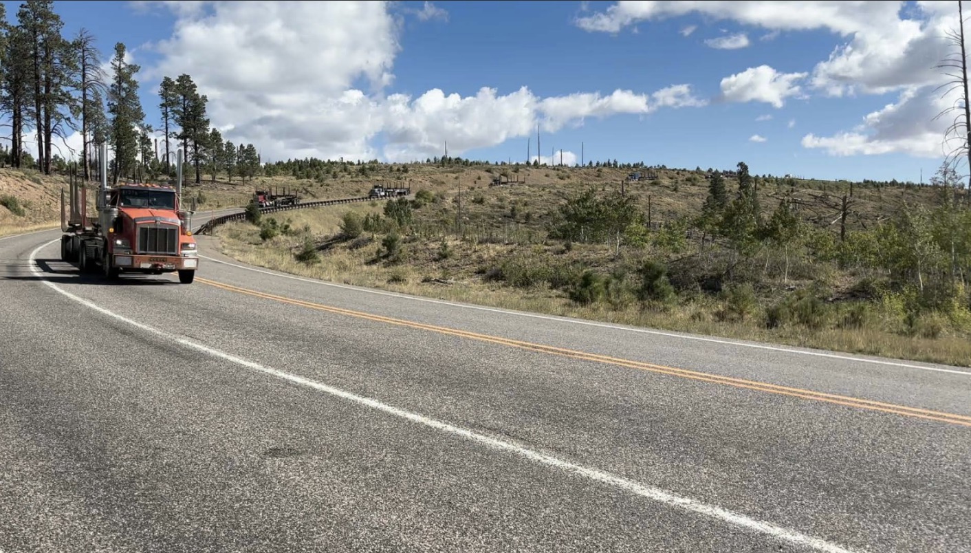 A procession is held for J. Hank Hester by the Dragon Bravo Fire near Grand Canyon National Park in Arizona on Monday. Hester, from Idaho, died from an apparent medical episode while working on hazard tree removal operations, federal firefighters said.