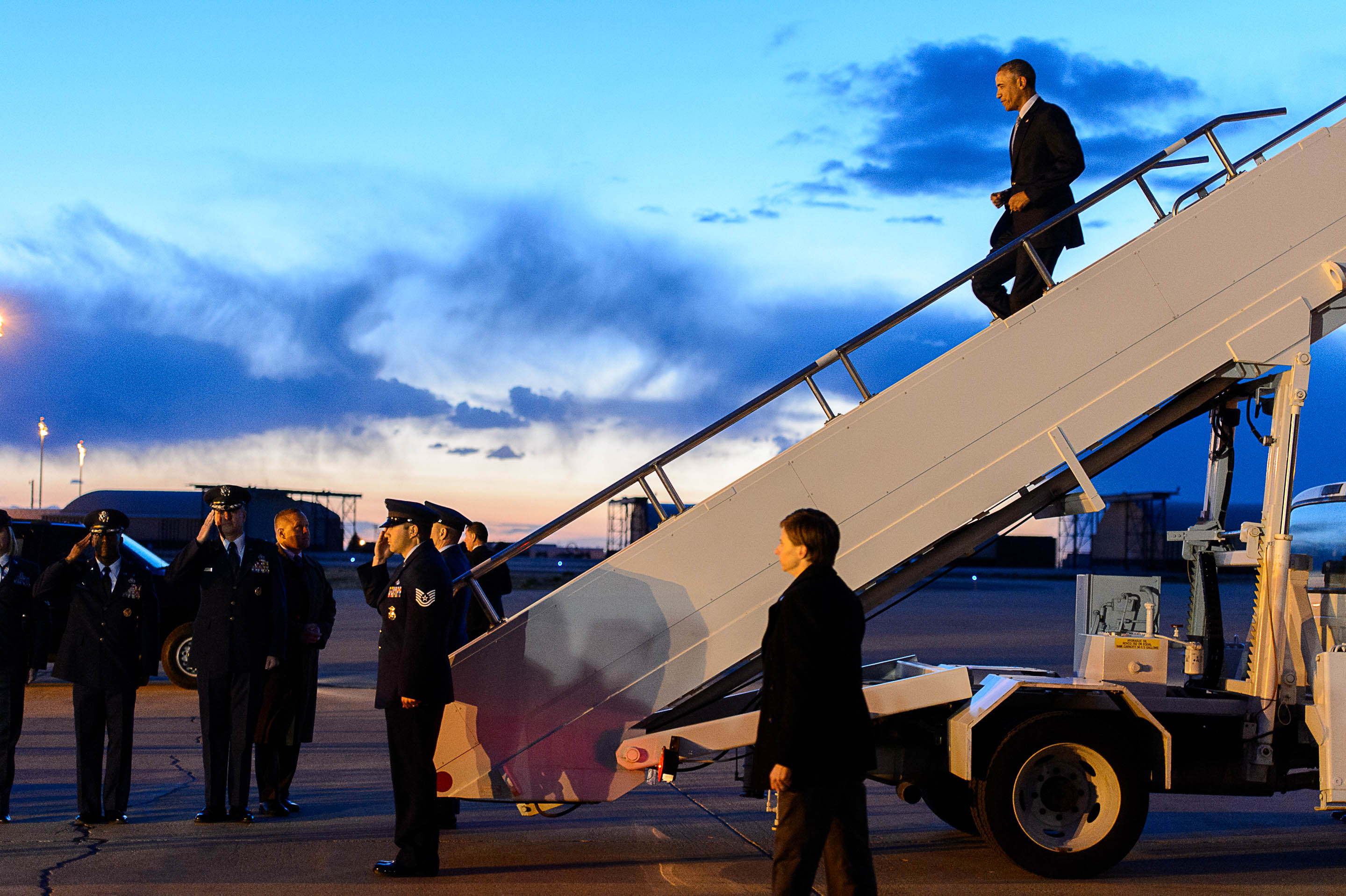 U.S. President Barack Obama exits Air Force One after landing at Hill Air Force Base, April 2, 2015.