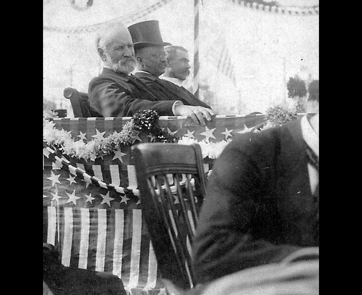 Secretary of the Navy Benjamin Tracy, President Theodore Roosevelt and Sen. Reed Smoot in Ogden on May 29, 1903. Roosevelt defended Smoot to the Senate and the nation when his seating as a senator was questioned.