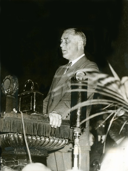 Future U.S. President Franklin D. Roosevelt speaks in the Salt Lake Tabernacle on Sept. 17, 1932. At the time, he was serving as governor of New York.