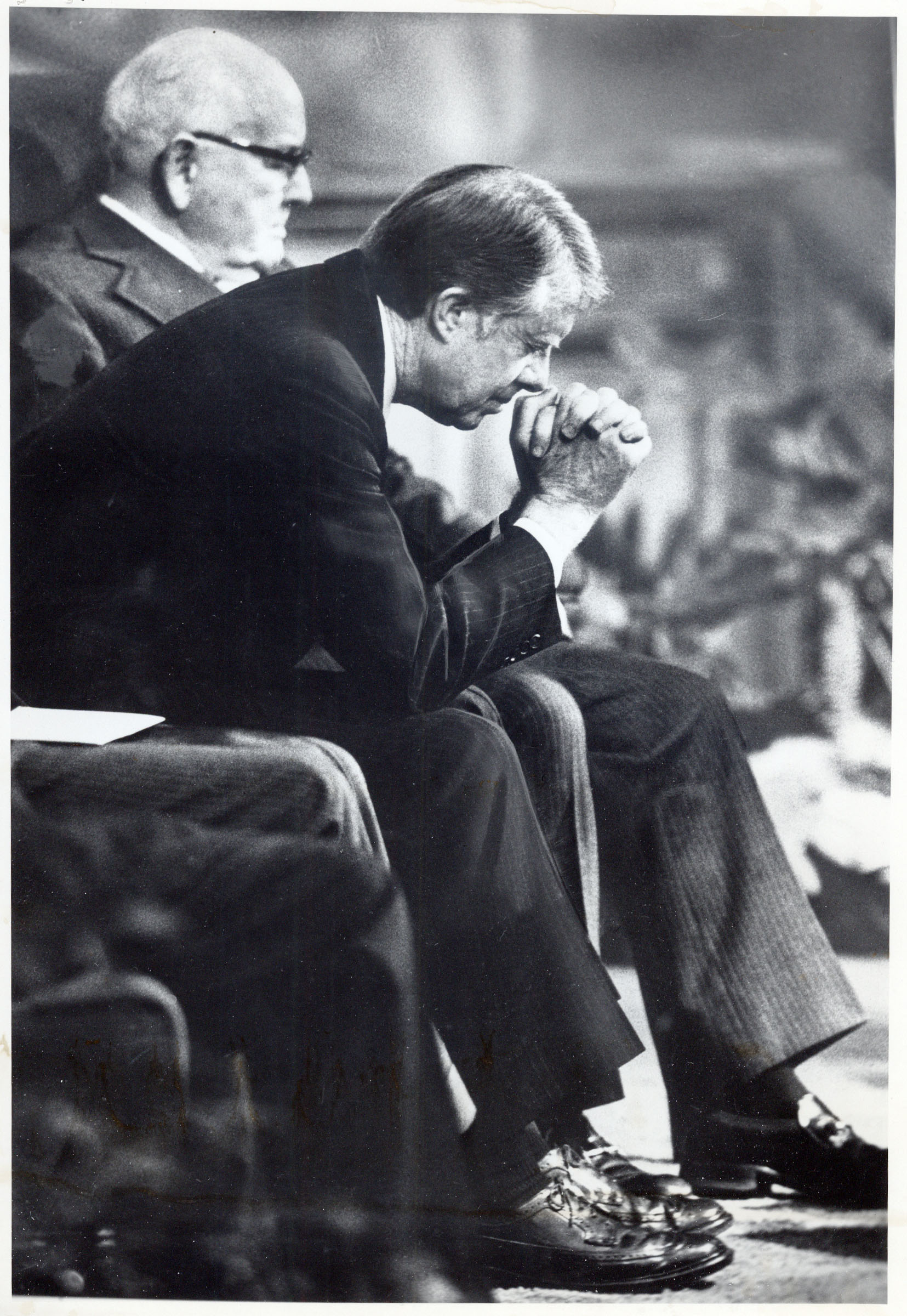 President Jimmy Carter listens intently to the closing prayer at a Family Week program at the Tabernacle on Temple Square, Nov. 28, 1978.
