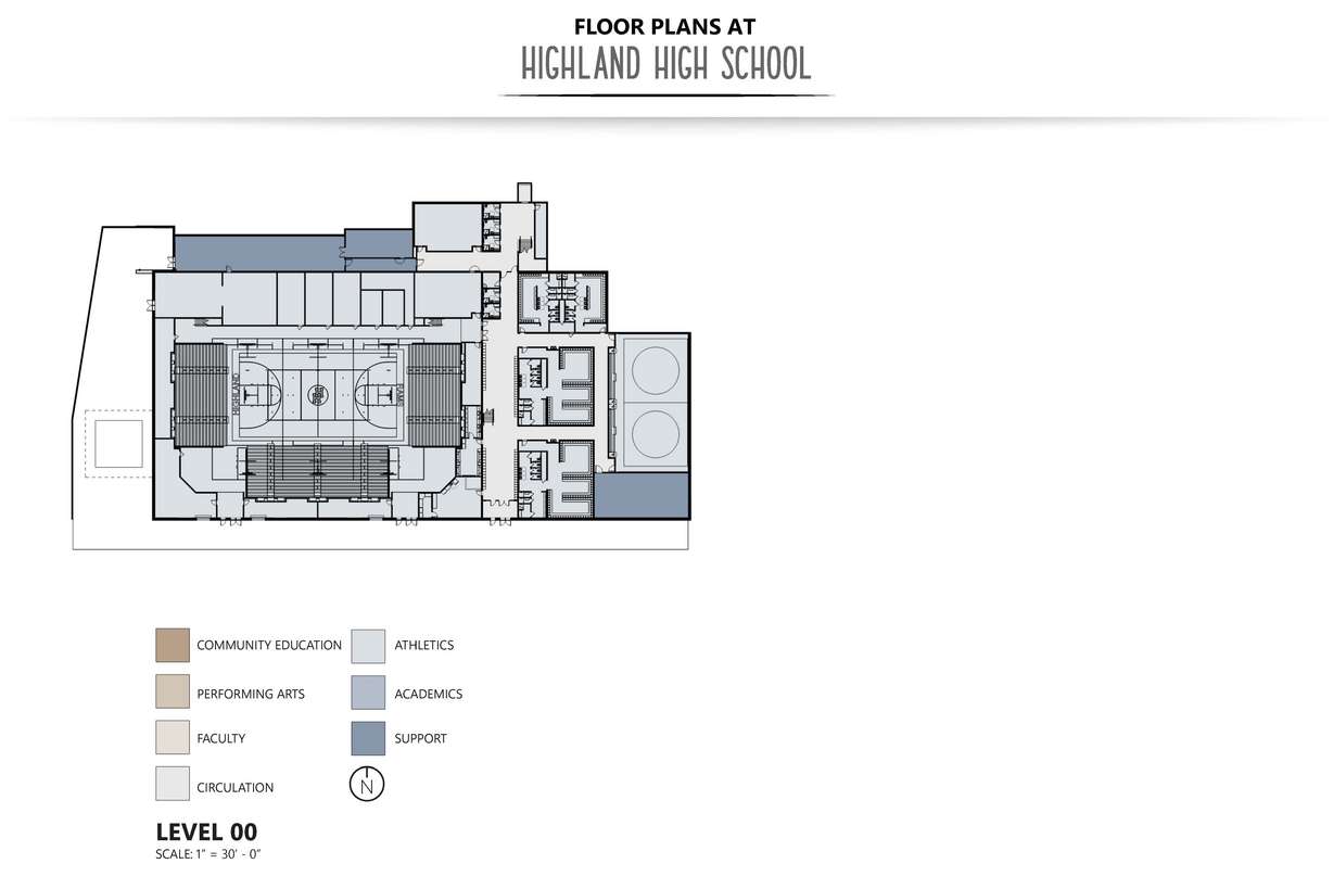 Floor plan for Level 0 of the new Highland High School.