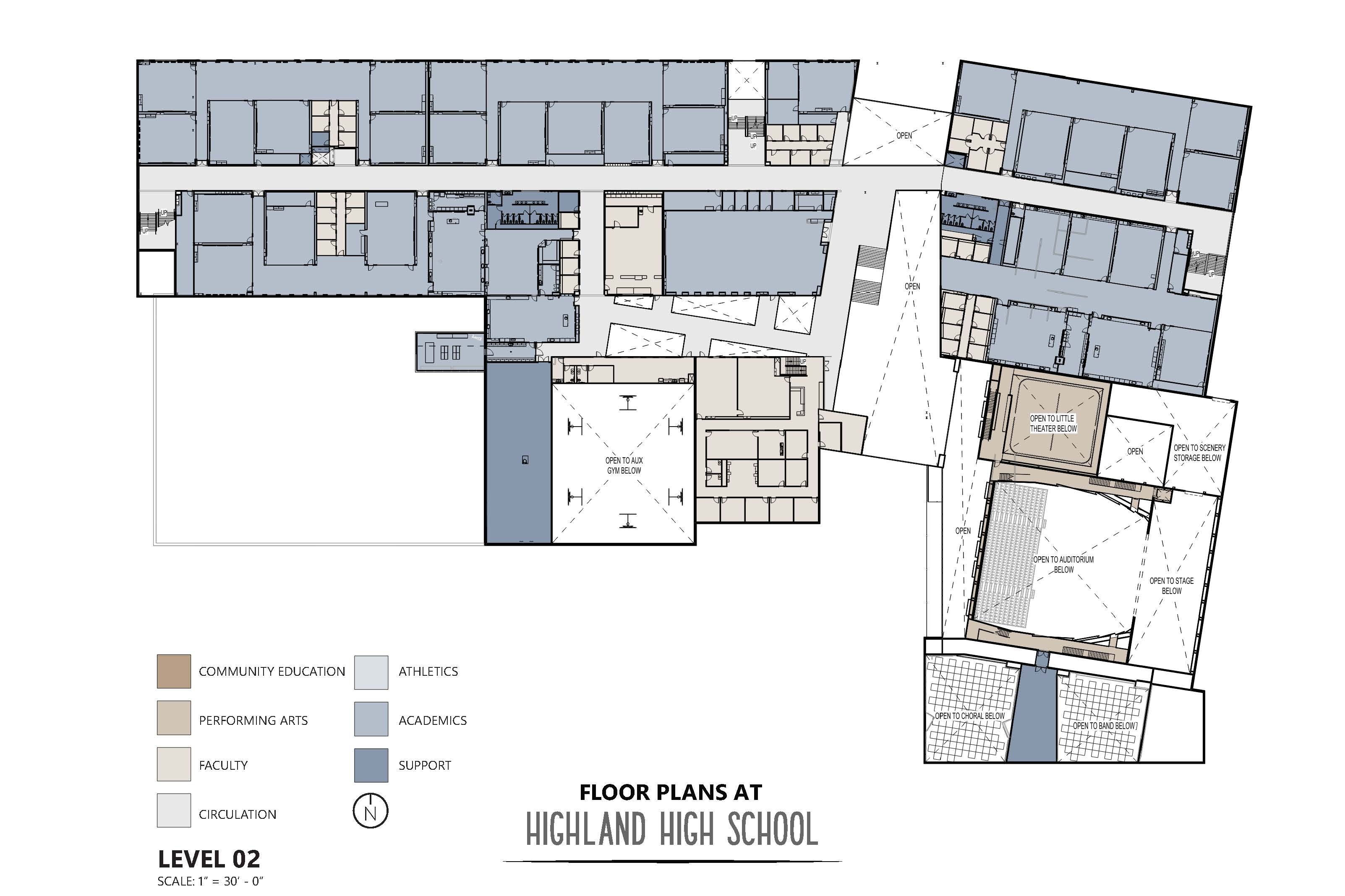 Floor plan for Level 2 of the new Highland High School.