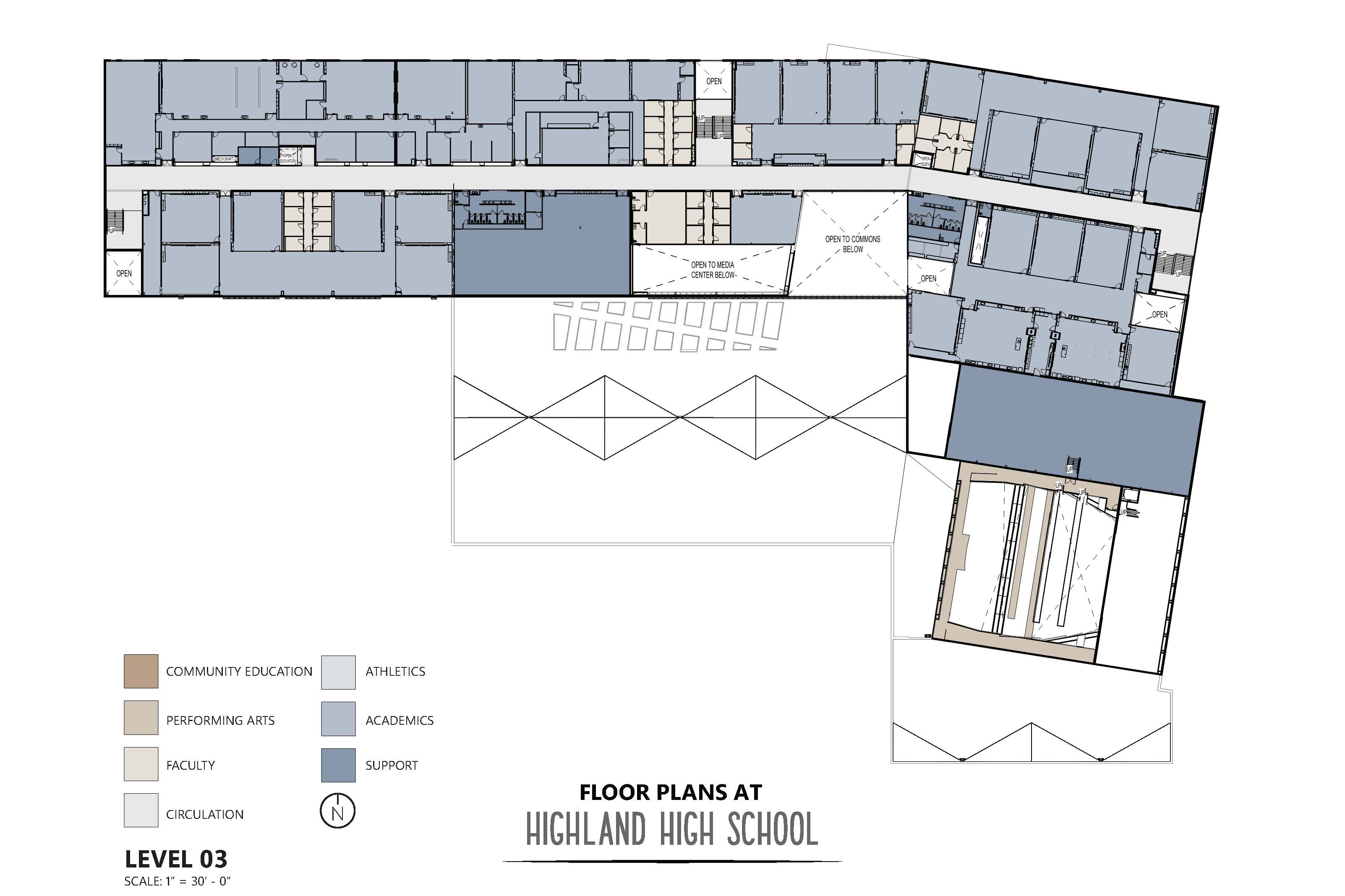 Floor plan for Level 3 of the new Highland High School.