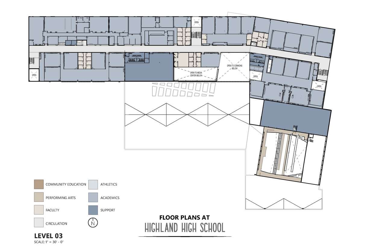 Floor plan for Level 3 of the new Highland High School.