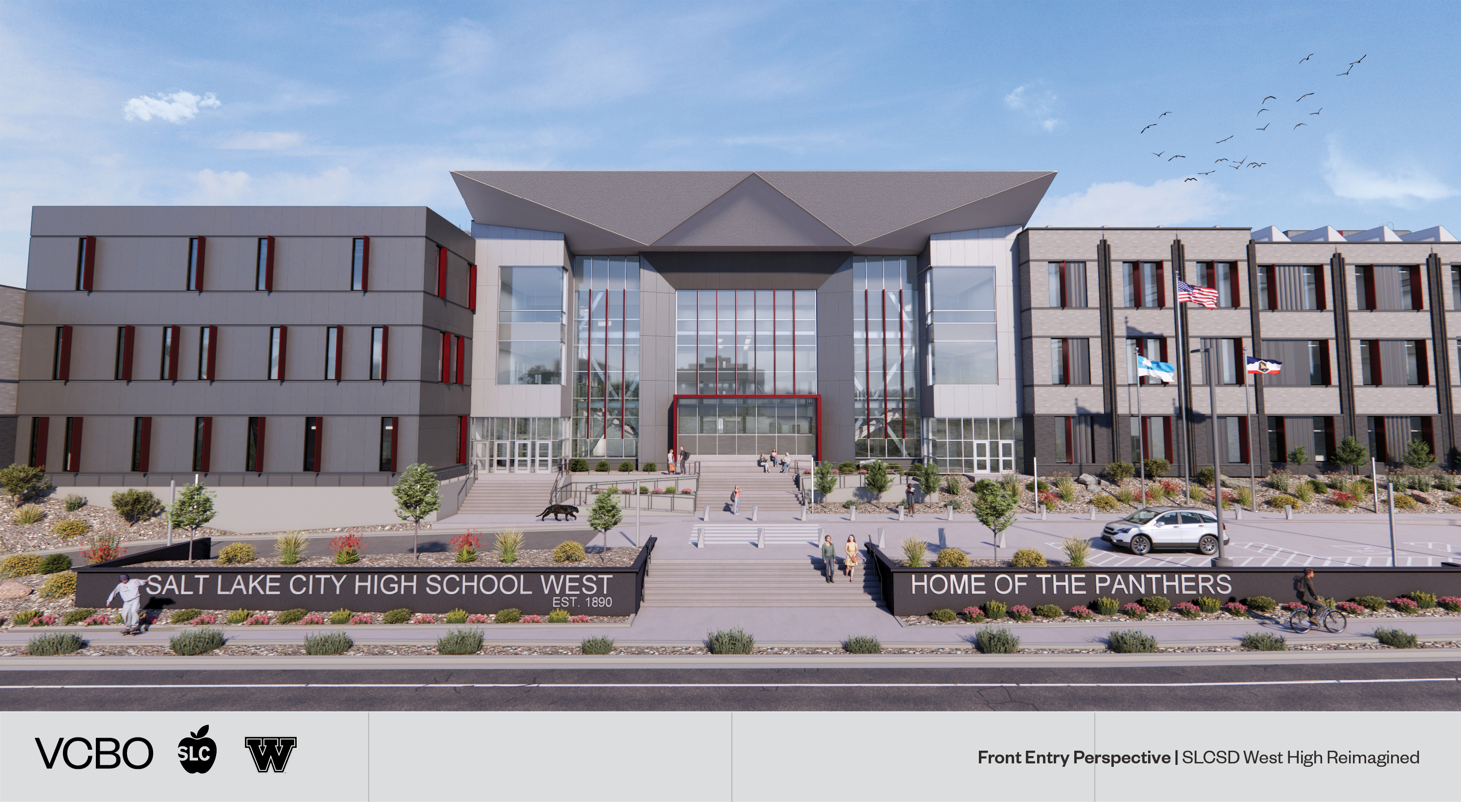 A rendering shows the entrance of the new West High School.