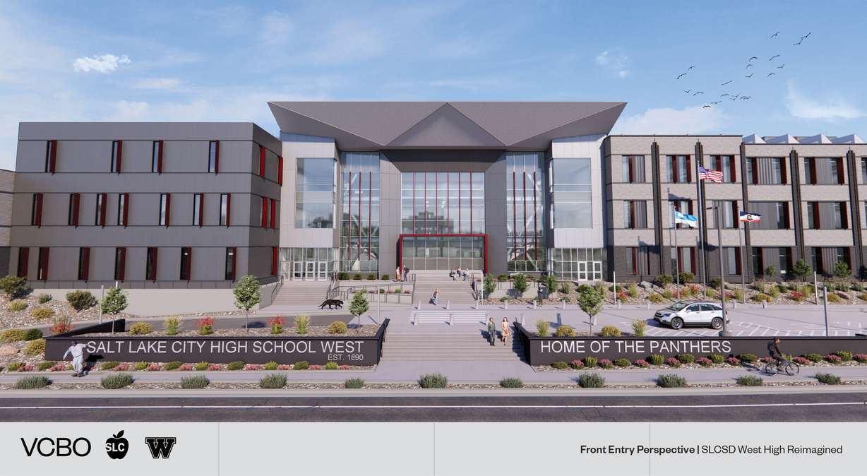 A rendering shows the entrance of the new West High School.