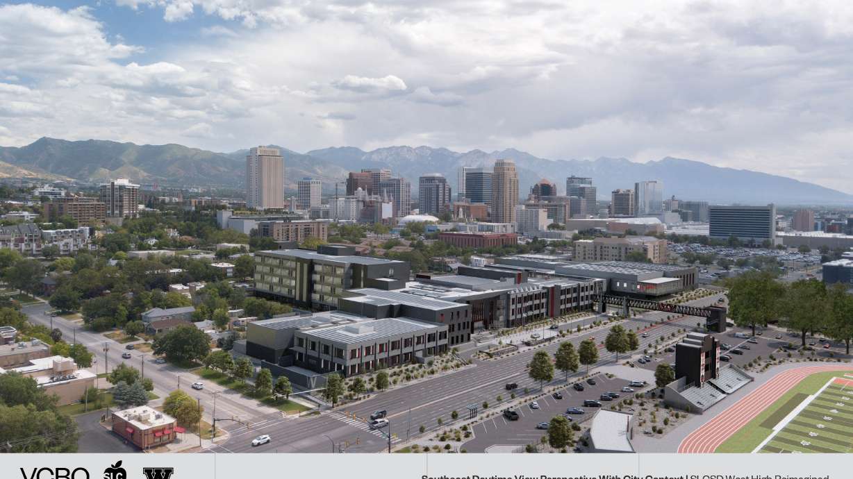 A rendering of the new West High School campus. Following the passage of a $730-million bond last year to rebuild two Salt Lake City School District high schools, residents got their first peek at what they will look like this week.