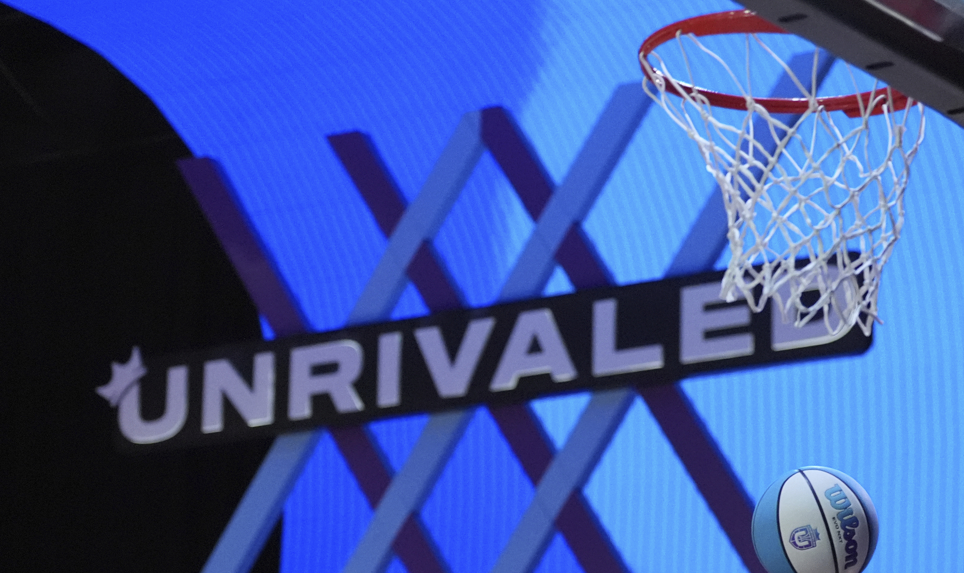 FILE - A player jumps to shoot during an Unrivaled 3-on-3 basketball semifinal, March 16, 2025, in Medley, Fla. 